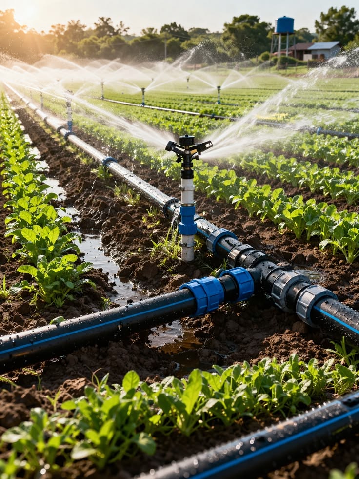 Système d'irrigation goutte-à-goutte sur parcelles maraîchères du projet Terre & Prospérité